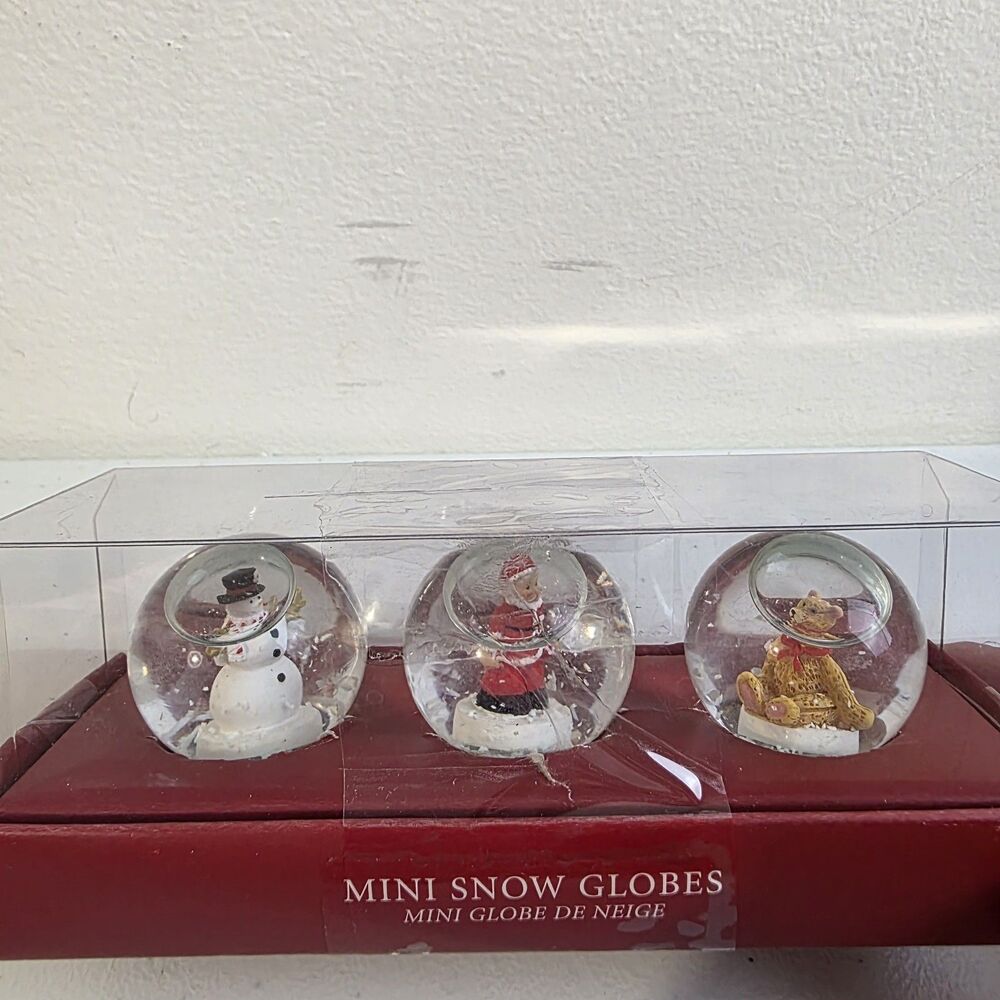 RESTORATION HARDWARE Mini Christmas Holiday Snow Globes Santa Bear Snowman EUC